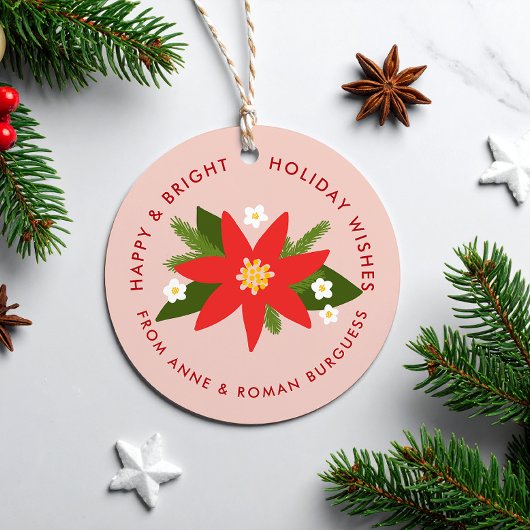 Soft Pink Red Poinsettia Weihnachtsgeschenk Geschenkanhänger