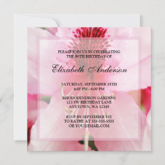 Soft Pink Rhododendron Blume 90. Geburtstagsparty Einladung