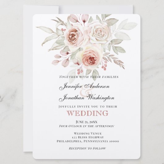 Soft Pink Romantic Rose Wedding Einladung (Vorderseite)