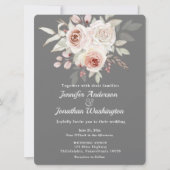 Soft Pink Romantische Rose auf Gray Wedding Einladung (Vorderseite)