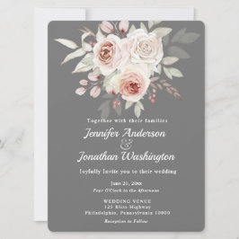 Soft Pink Romantische Rose auf Gray Wedding Einladung