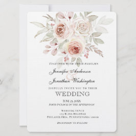 Soft Pink Romantische Rose auf White Wedding Einladung