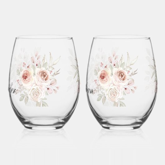 Soft Pink Romantische Rose auf White Wedding Weinglas Ohne Stiel (Links)