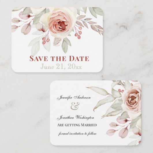 Soft Pink Romantische Rose SAVE THE DATE! Mitteilungskarte (Vorne/Hinten)