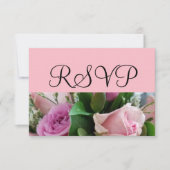 Soft Pink Rose Bouquet Silver Wedding RSVP Karte (Vorderseite)