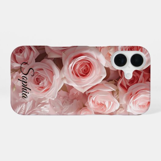 Soft Pink Rose Garden - Elegante Kunst, Dichtung u iPhone 16 Hülle (Rückseite (Horizontal))