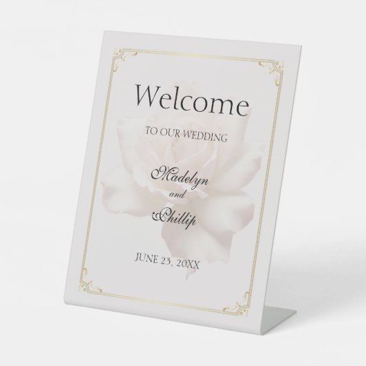 Soft Pink Rose Wedding Pedestal Schild (Vorderseite)