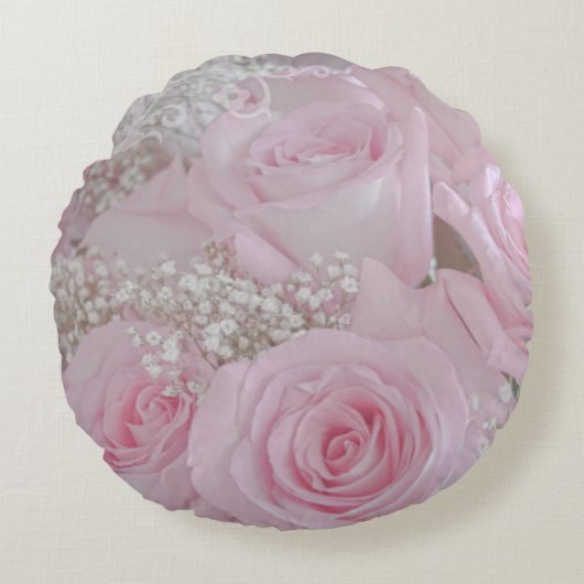 Soft Pink Roses and Baby's Breath Rundes Kissen (Vorderseite)