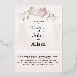Soft Pink Roses & Bride and Groom Collection Folieneinladung