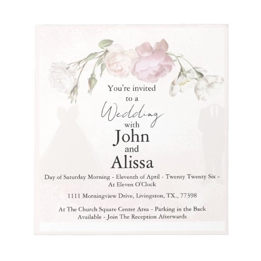 Soft Pink Roses & Bride and Groom Collection Notep Notizblock (Vorderseite)