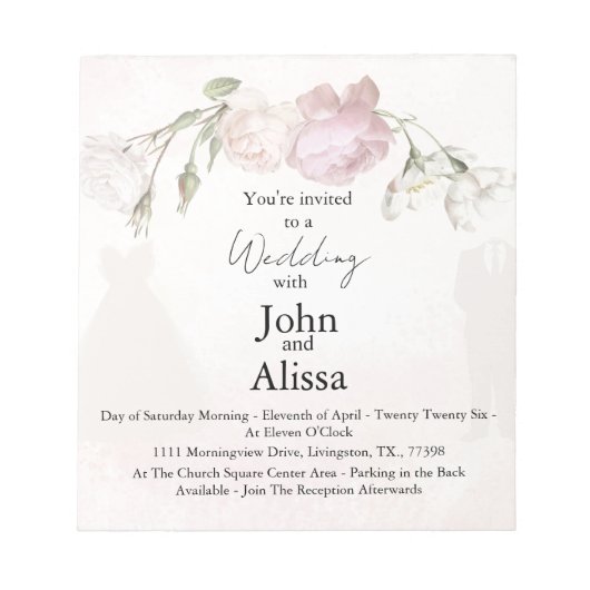 Soft Pink Roses & Bride and Groom Collection Notizblock (Vorderseite)