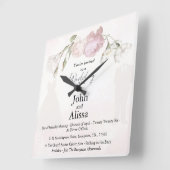 Soft Pink Roses & Bride and Groom Collection Quadratische Wanduhr (Winkel)
