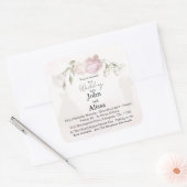 Soft Pink Roses & Bride and Groom Collection Quadratischer Aufkleber (Umschlag)