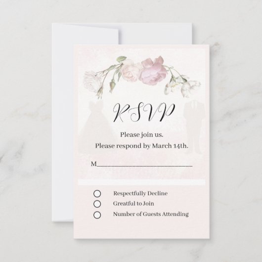 Soft Pink Roses & Bride and Groom Collection RSVP Karte (Vorderseite)
