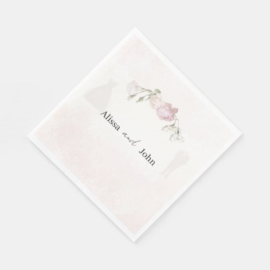 Soft Pink Roses & Bride and Groom Collection Serviette (Ecke)