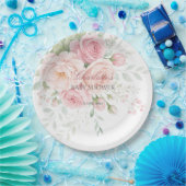 soft pink roses floral paper plates pappteller (Party)