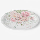 soft pink roses floral paper plates pappteller (Schrägansicht)