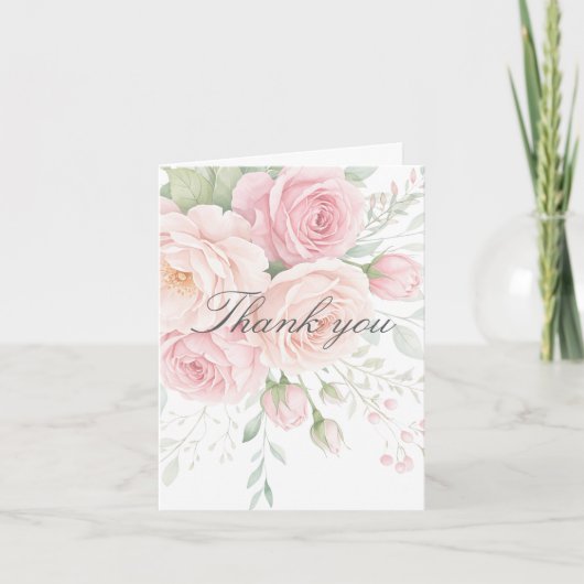 soft pink roses floral thank you card dankeskarte (Vorderseite)