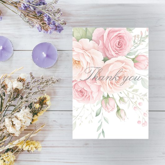 soft pink roses floral thank you card dankeskarte