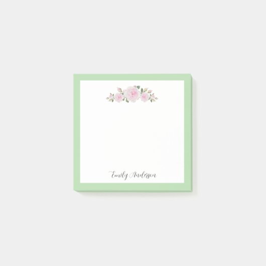Soft Pink Roses Notes with Name Post-it Klebezettel (Vorderseite)