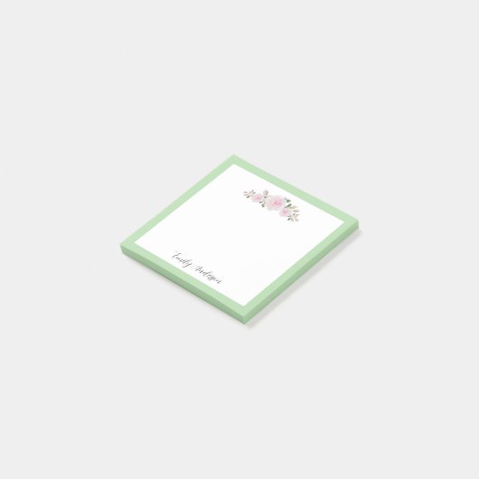 Soft Pink Roses Notes with Name Post-it Klebezettel (angewinkelt)