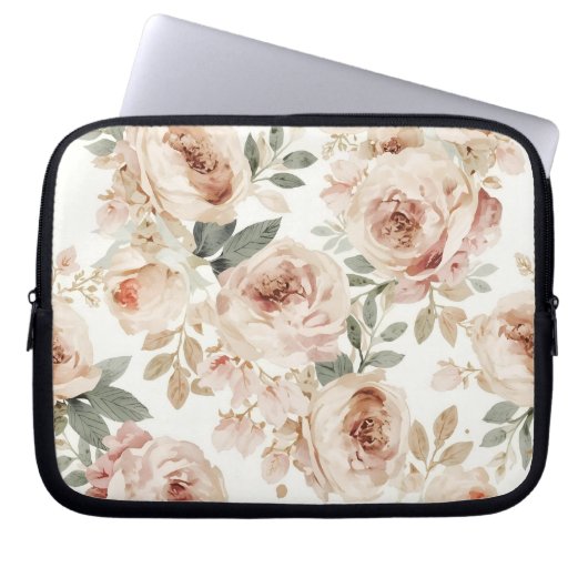 Soft Pink Roses Watercolor Floral Print Botanical Laptopschutzhülle (Vorderseite)