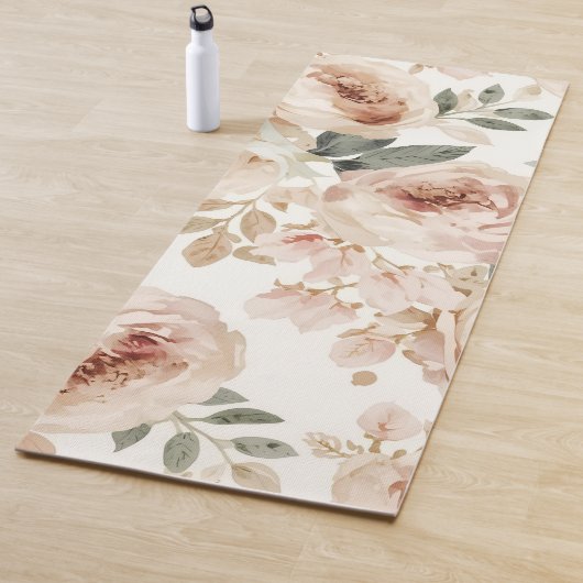 Soft Pink Roses Watercolor Floral Print Botanical Yogamatte (Beispiel)