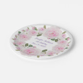 Soft Pink Roses Wreath Name Text Paper Plate Party Pappteller (Schrägansicht)