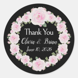 Soft Pink Roses Wreath Names Sticker