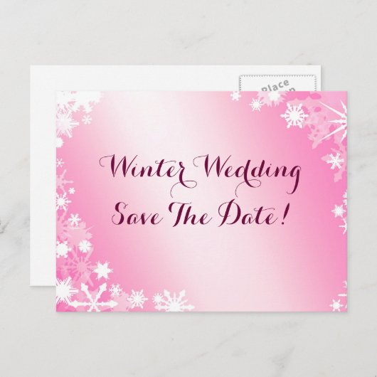 Soft Pink Schneeflocken Save the Date Postkarte 2 (Vorne/Hinten)