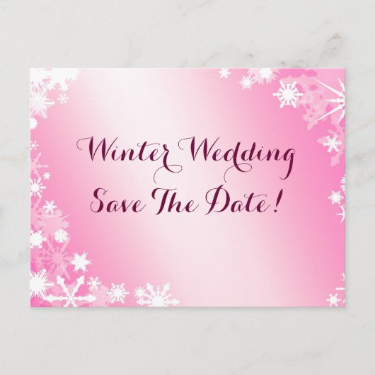 Soft Pink Schneeflocken Save the Date Postkarte 2 (Vorderseite)