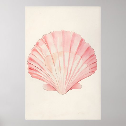 Soft Pink Seashell Print Watercolor Coastal Wall Poster (Vorne)