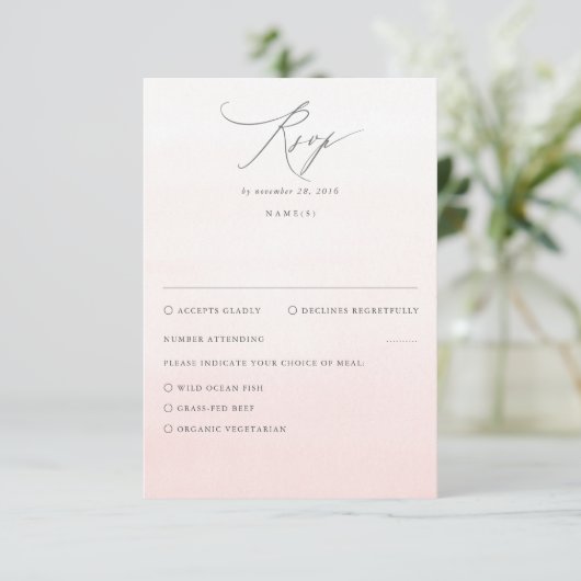 Soft Pink Shades Ombre Gradient Wedding RSVP (Stehend Vorderseite)