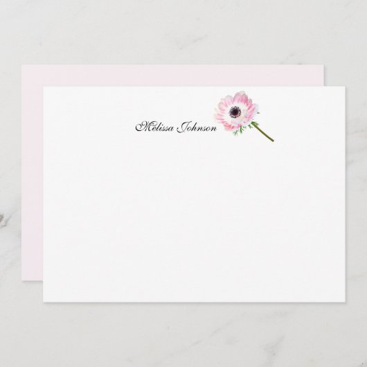 Soft Pink Single Blume Personalisiert Mitteilungskarte (Vorne/Hinten)
