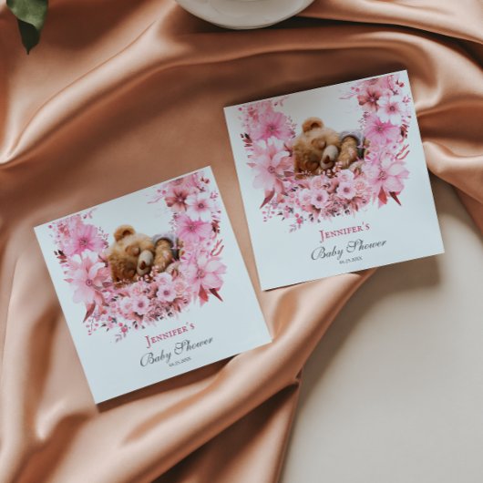 Soft Pink Sleeping Bear Baby Dusche Serviette