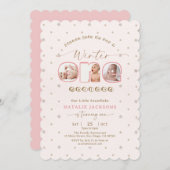 Soft Pink Snowflake Winter Onederland 1. Geburtsta Einladung (Vorne/Hinten)