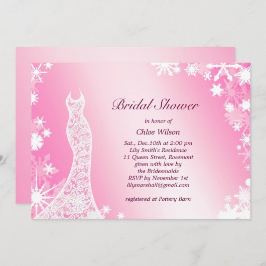 Soft Pink Snowflakes Bridal Dusche Einladung 3 (Vorne/Hinten)