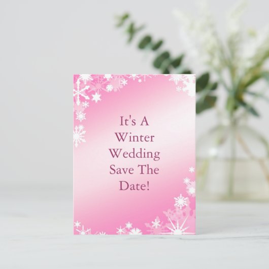 Soft Pink Snowflakes Save the Date Postkarte (Stehend Vorderseite)