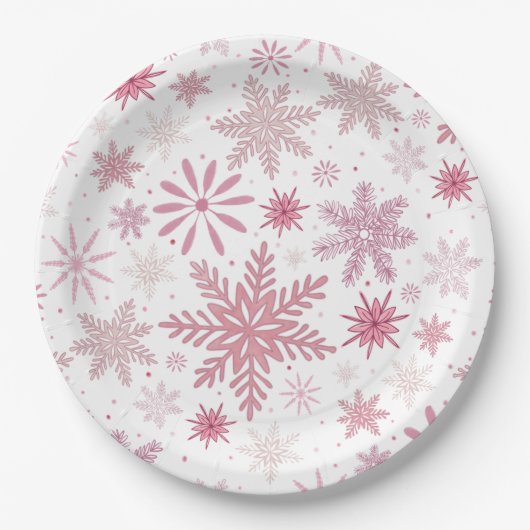 Soft Pink Snowflakes Weihnachten Pappteller (Vorderseite)