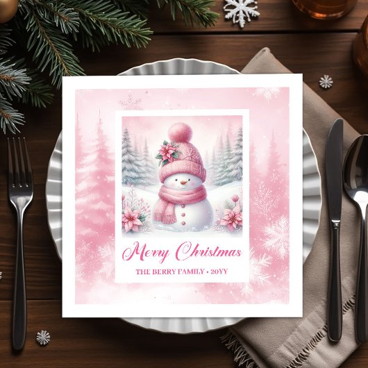 Soft Pink Snowman Winter Scene Christmas Napkins Serviette