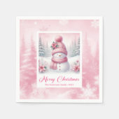 Soft Pink Snowman Winter Scene Christmas Napkins Serviette (Vorderseite)