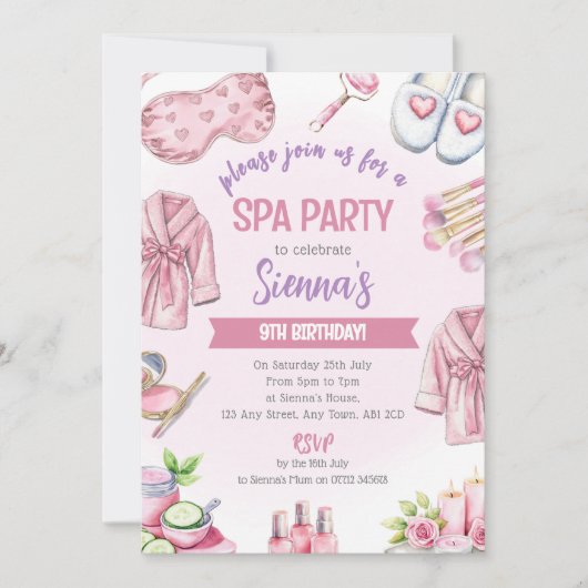 Soft Pink Spa Party Invitation - Relax & Pamper Einladung (Vorderseite)