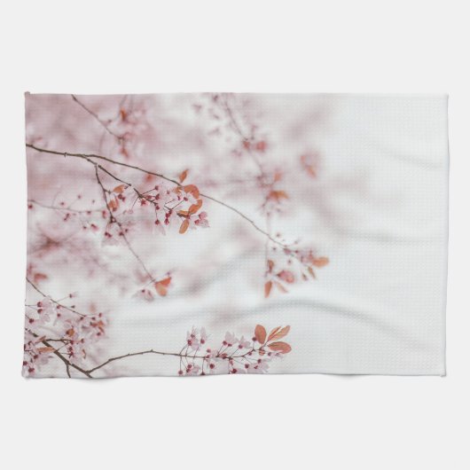 Soft Pink Spring Blossoms, Minimal Floral Geschirrtuch (Horizontal)