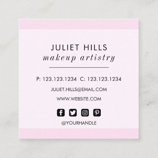 Soft Pink Square Business Card Quadratische Visitenkarte (Rückseite)