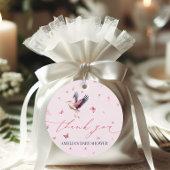 Soft Pink Stork Whimsical Butterflies Babydusche Geschenkanhänger