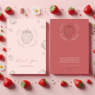 Soft Pink Strawberry Minimaliste Geburtstag Dankeskarte