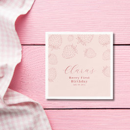 Soft Pink Strawberry Minimalistisch Geburtstag Serviette