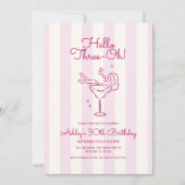 Soft Pink Stripe Hand Drawn Cocktail 30. Geburtsta Einladung (Vorderseite)