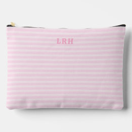 Soft Pink Stripe Vintage Tiny Initials Monogram Zubehörtasche