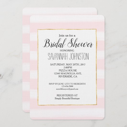 Soft Pink Stripes Brautparty Einladung (Vorne/Hinten)